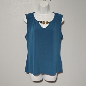 East 5th Blue Sleeveless Tank Top with Necklace Detail